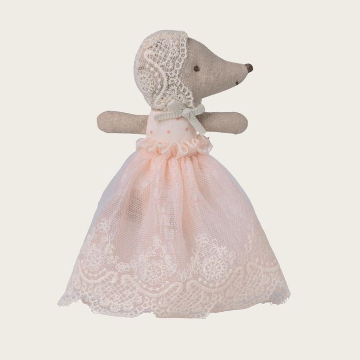Baby Mus i dåbskjole - Rosa